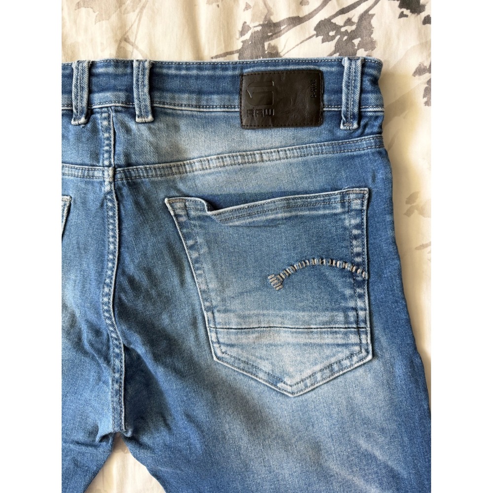 G-Star RAW 3301 Slim Jeans Mens Medium Wash Blue Denim Whiskered Fade Stretch